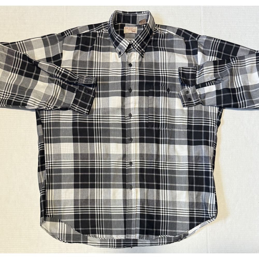 THE FOX COLLECTION -Men's‎ VINTAGE Long Sleeve Black White Plaid Shirt - X-Large